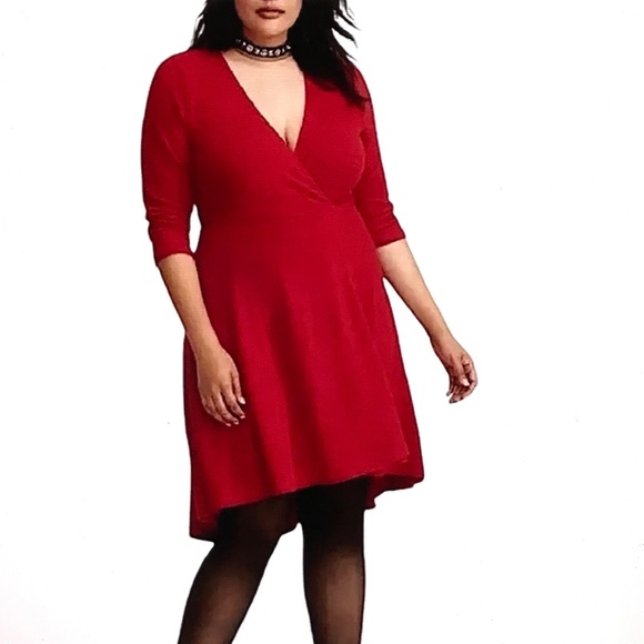 TORRID Red Faux Wrap Dress Surplice Neck Hacci Knit Women’s Size 0X Size 12 - Picture 1 of 16